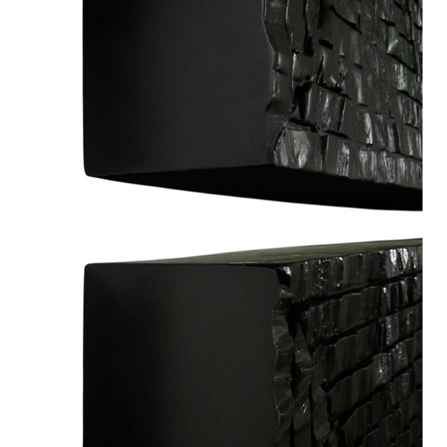 Global Views Pair of Kyoto Concave Hand-Carved Wall Panels From Studio a Home by Global Views – Matte Black For Sale - Image 4 of 5
