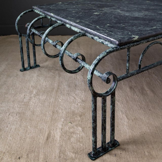 French Art Deco Revival Green Marble and Faux Verdigris Coffee Table For Sale - Image 12 of 18