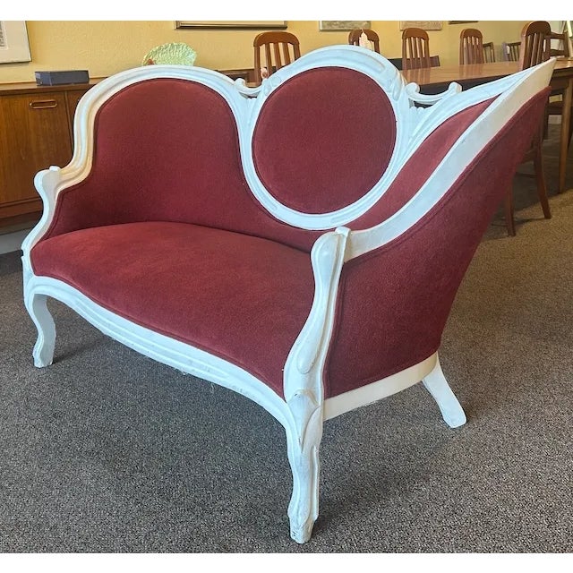 Victorian Antique Victorian Painted Walnut Frame & Upholstered Sofa c.1880 For Sale - Image 3 of 9