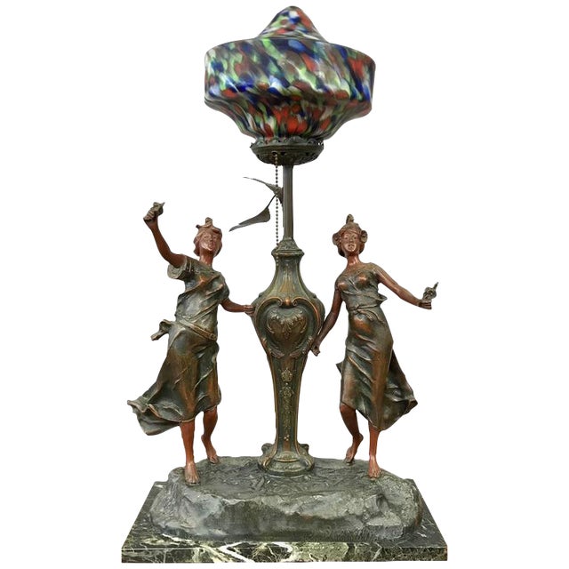 L & F Moreau Style Art Nouveau French Figural Table Lamp ...