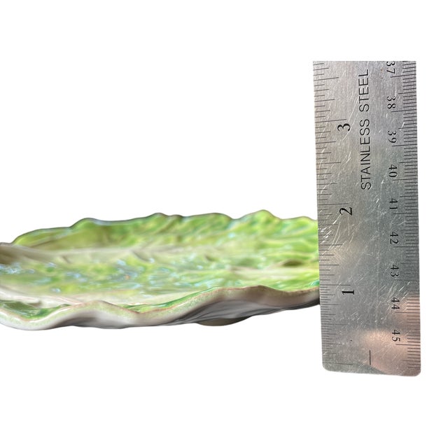 Green Vintage Italian Majolica Lettuce Leaf Dish, Circa 1990s For Sale - Image 8 of 9