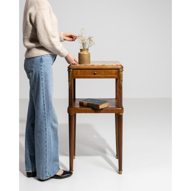 French Louis XVI Marble-Top Side Table with Brass Details, Neoclassical Style, France, 19th Century For Sale - Image 3 of 13