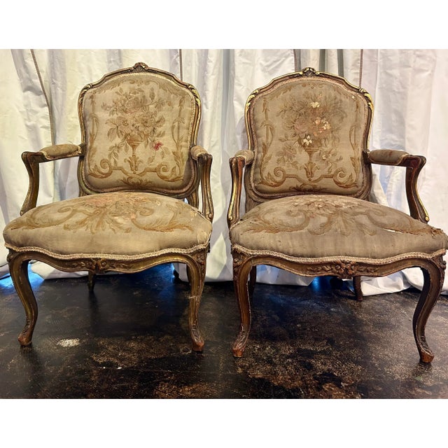 Louis XV Style Arm Chairs a Pair For Sale - Image 6 of 7