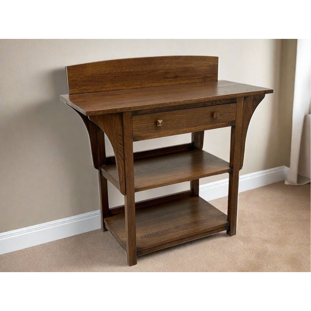 Brown Mission 2 Drawer and Open Shelves Sideboard / Console Table - Walnut For Sale - Image 8 of 13