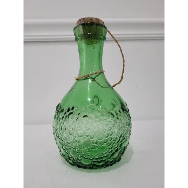 Vintage Green Art Glass Italian Bottle Cork Made in Italy Candlewick Raised Design In good condition with minor wear and...