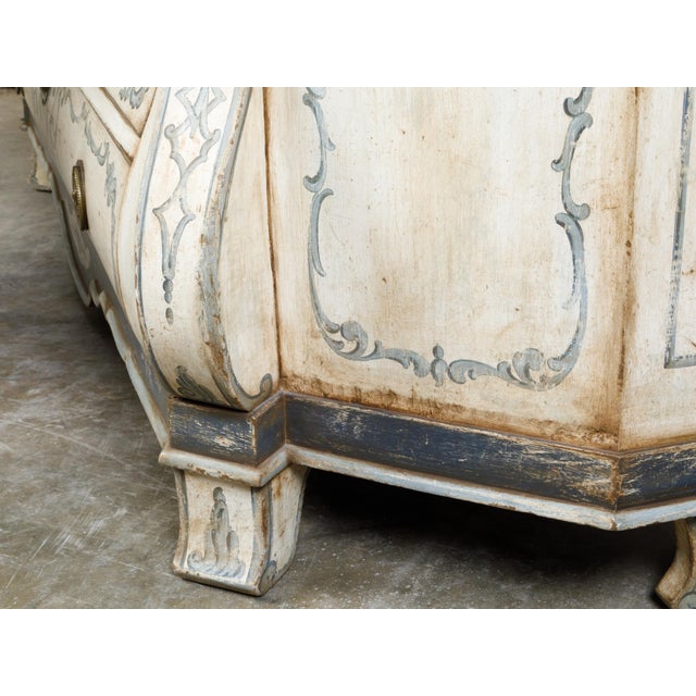 19th Century Large Rococo Style Painted Wood Dutch Cabinet with Glass Doors and Bombé Chest For Sale - Image 10 of 11