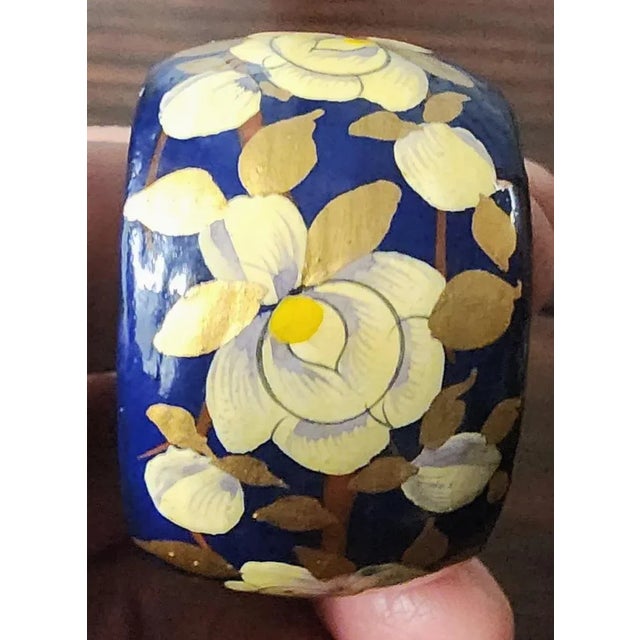 Vintage Hand-Painted Blue Lacquer Napkin Rings Set of 4 Excellent Condition Dimensions: 1 5/8" D x 1.0" W