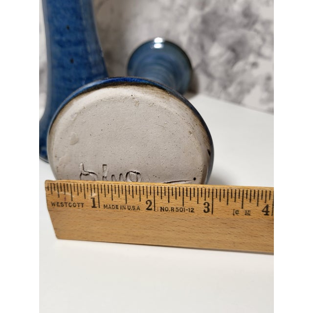 Blue Artist Signed Studio Art Pottery Candle Holders For Sale - Image 8 of 10