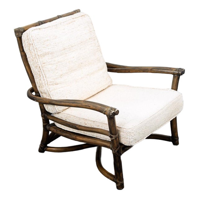 Mid Century Modern Lounge Chair McGuire Bamboo Boho Swivel Rattan Basket For Sale