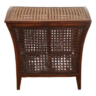 Antique Wood and Cane Hamper Side Table For Sale