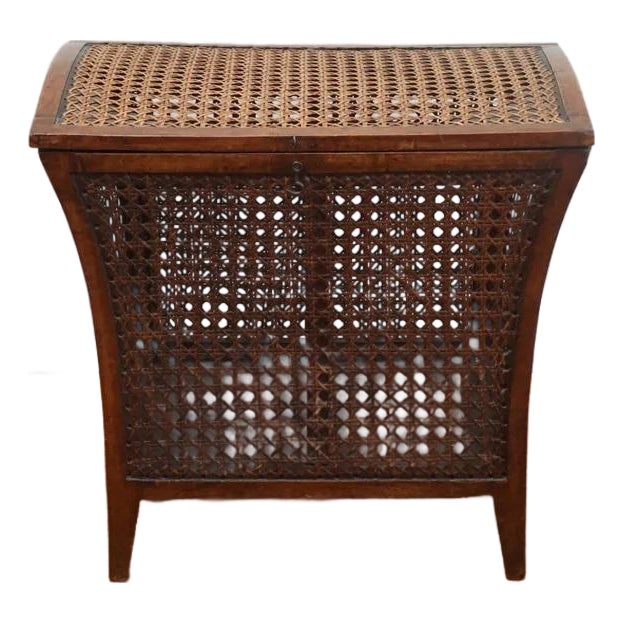 Antique Wood and Cane Hamper Side Table For Sale