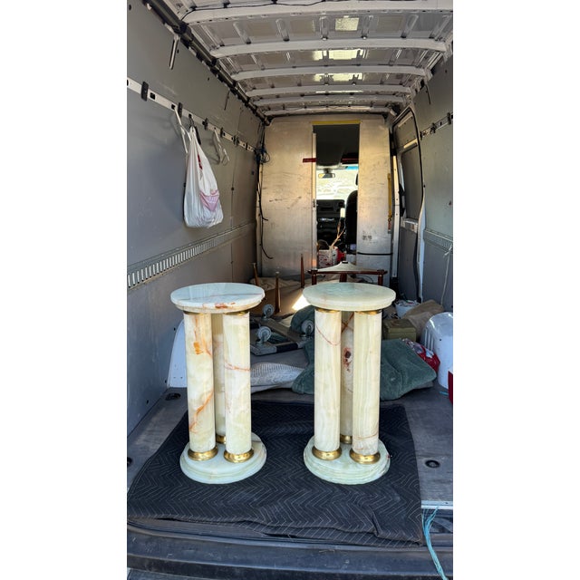 1970s Mid-Century Modern Onyx Tripple Cylinder Base Side Tables Stand Pedestal Tables For Sale - Image 5 of 17