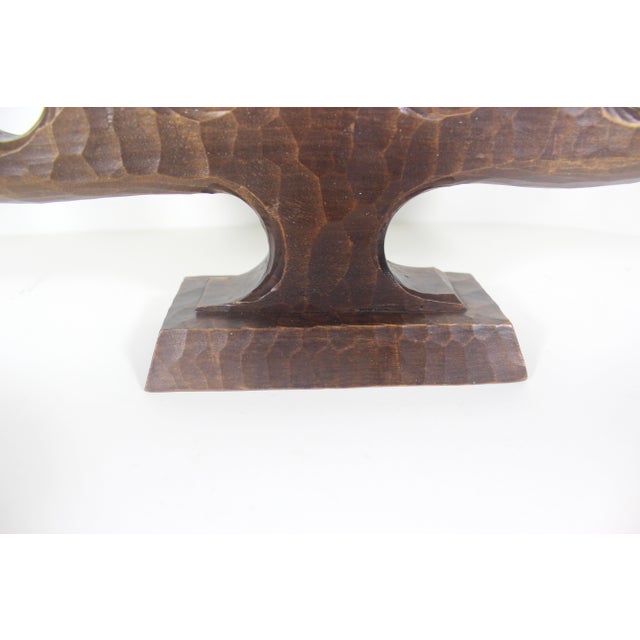 Brown Vintage Carved Wood Candelabra Handmade Wooden Candle Holder Scandinavian Folk Art For Sale - Image 8 of 10