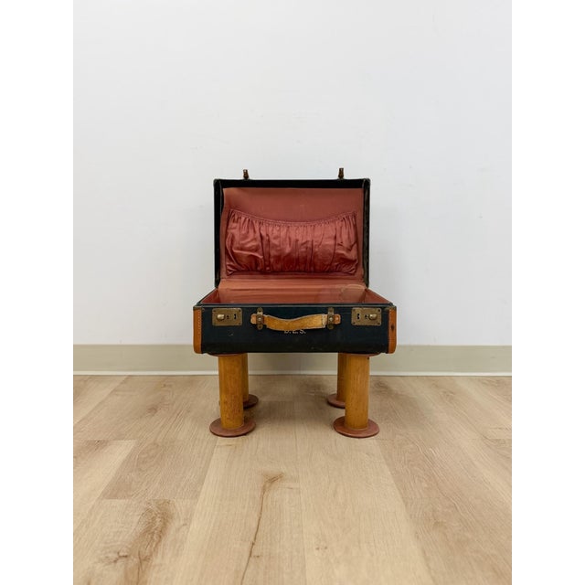 Black Vintage Leather Walking Suitcase Side Table With Legs Eclectic Accent, Rare For Sale - Image 8 of 11
