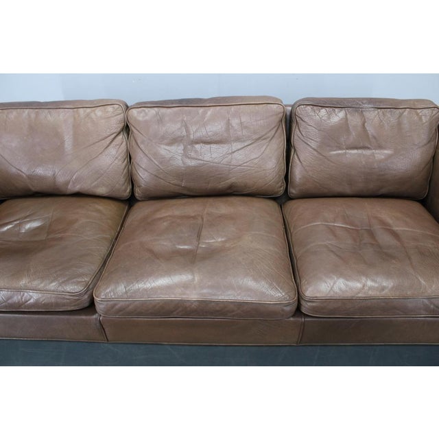 Mid-Century Danish Three-Seat Brown Leather Sofa, 1970s For Sale - Image 6 of 18