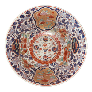 Early 20th Century Large 10” Chinese Imari Floral Punch Bowl - Blue, Iron Red & Gold Decor