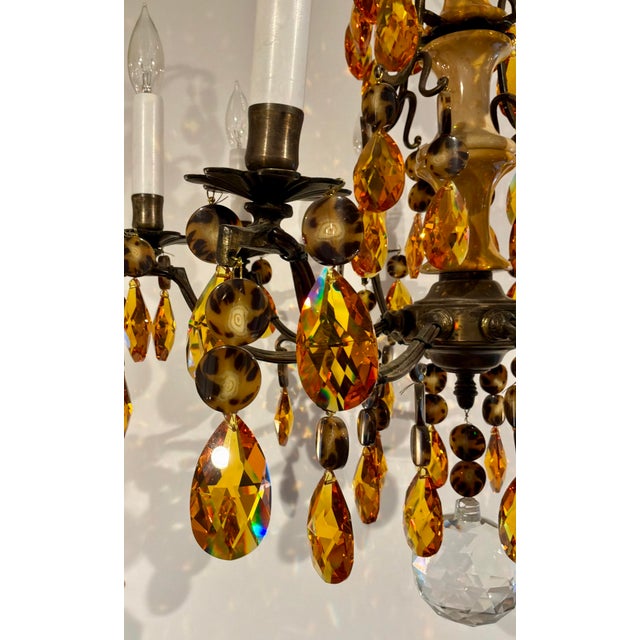 Myran Allan Luxury Lighting Neoclassical Bronze and Amber Crystal Chandelier For Sale In Atlanta - Image 6 of 7