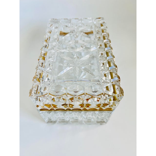 Metal Large Mid Century French Crystal Casket Jewelry Box For Sale - Image 7 of 10