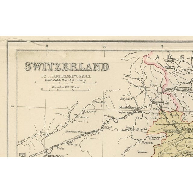 Antique Map of Switzerland Canton Divisions, 1884 For Sale - Image 9 of 11