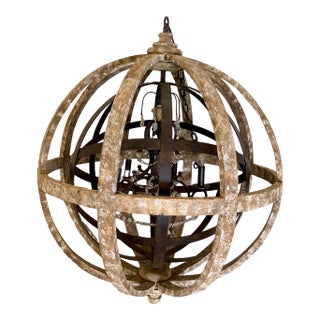 Large Wood and Metal Orb Chandelier For Sale