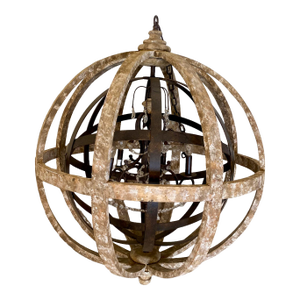 Large Wood and Metal Orb Chandelier