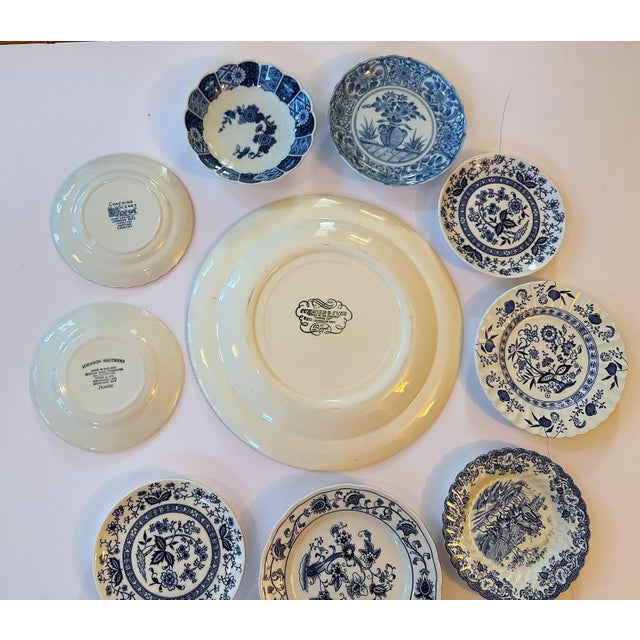 Japanese Vintage Blue and White Wall Plates - Set of 10 For Sale - Image 3 of 14