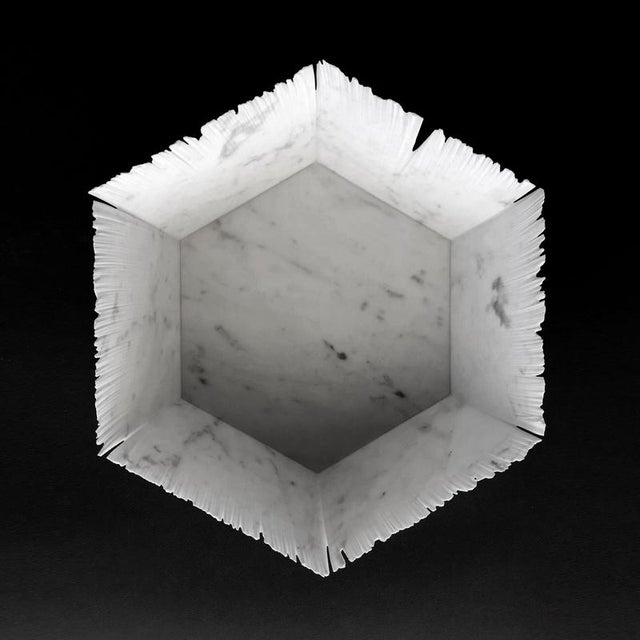 Drap C Hexagonal Decorative Bowl in White Carrara Marble by Bufalini Marmi For Sale - Image 6 of 18