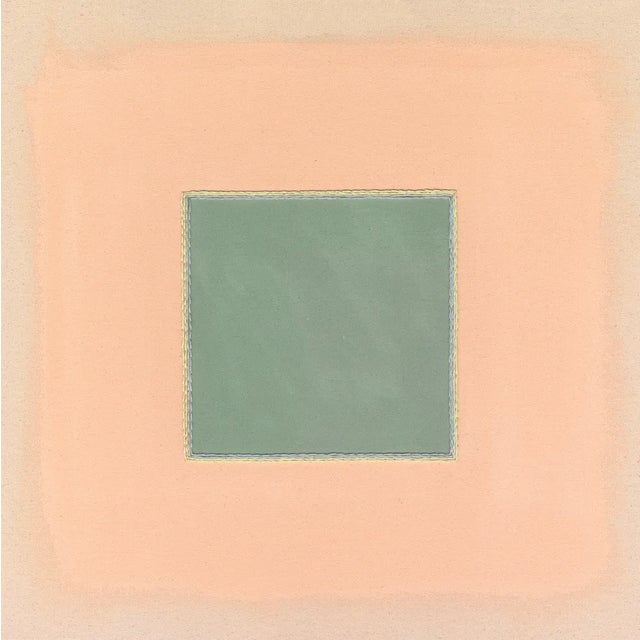 Mid-Century Modern Pair of Sage Green, Pale Pink and Peach Abstract Art Prints | Set of 2, 36 X 36 In. Prints, Unframed For Sale - Image 3 of 5