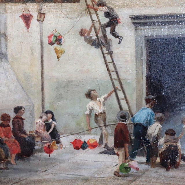 Children Playing, Oil Painting on Canvas, 19th Century, Framed For Sale - Image 15 of 16