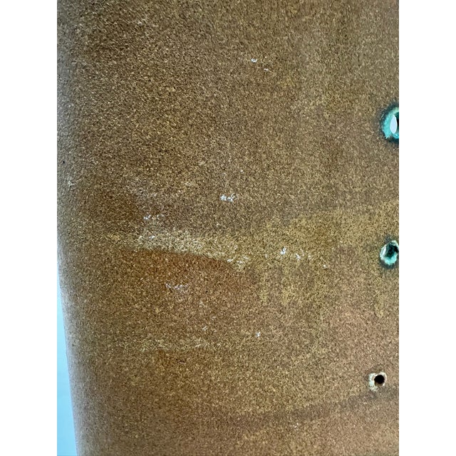 Vintage Studio Pottery Pierced Cylinder Vase Brown Turquoise Ceramic 13.5 For Sale In Atlanta - Image 6 of 8