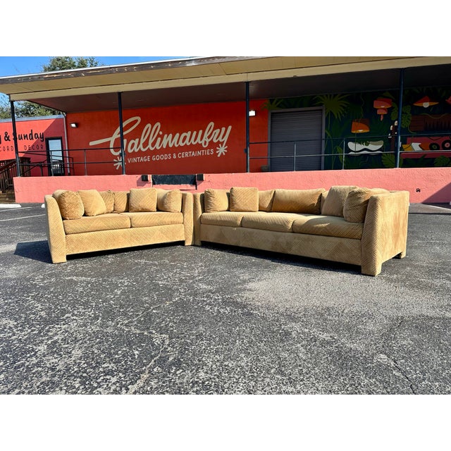 Vintage Diamond Pattern Corduroy Parsons Loveseat For Sale - Image 11 of 11