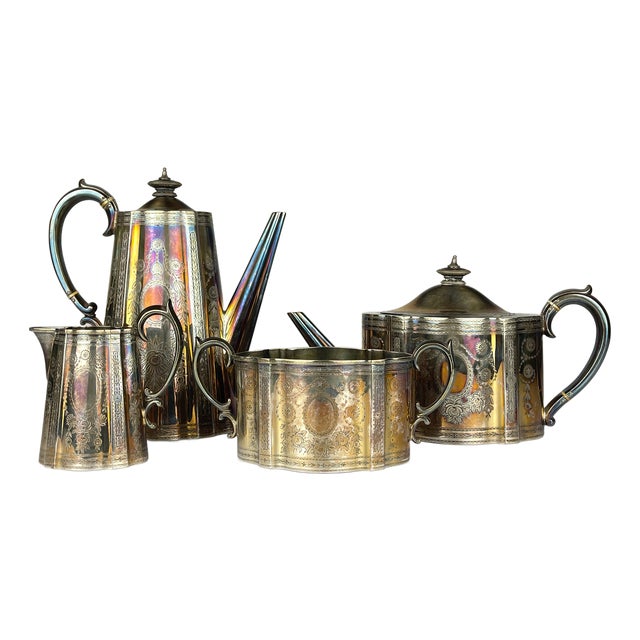 Antique Silver Plated Coffee and Tea Set by Elkington & Co, 1880s, Set of 4 For Sale