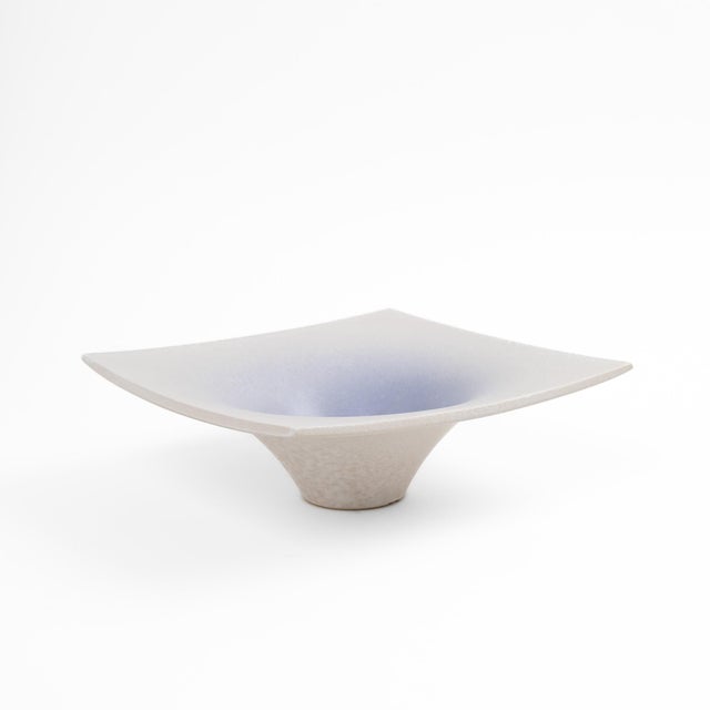 1970s Vintage Japanese Ikebana Vase Purple-to-White Gradient Ceramic Suiban For Sale - Image 5 of 13