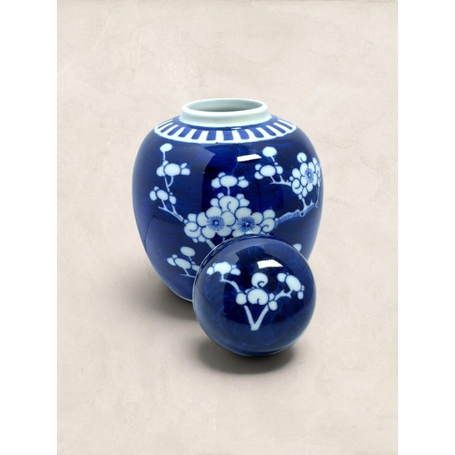 A charming antique blue and white porcelain ginger jar, sourced form an antique center in England and dating to circa...