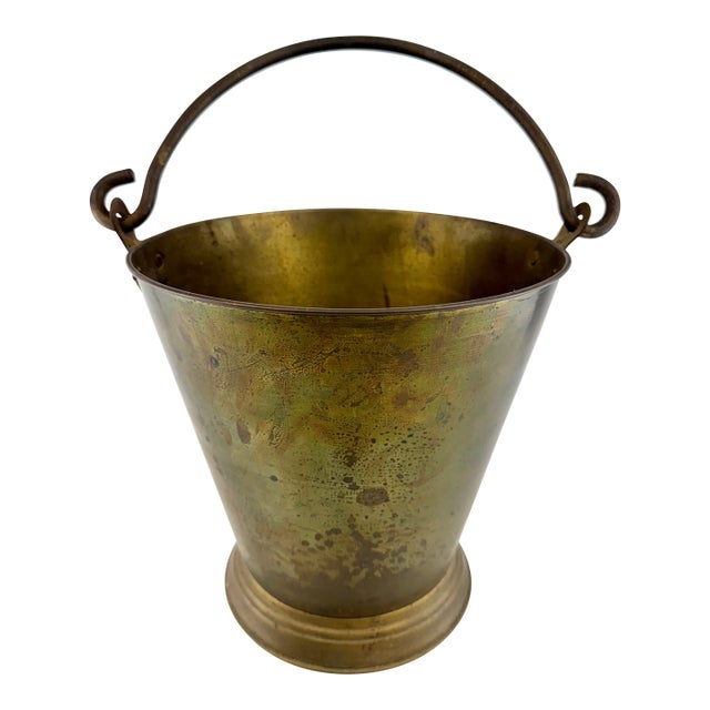 Vintage Brass Cachepot With Swing Handle and Aged Patina For Sale