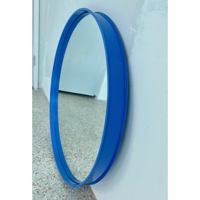1980s 1980s Electric Blue Metal Framed Wall Mirror For Sale - Image 5 of 10