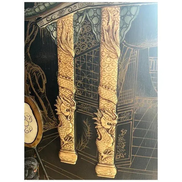 1950s Coromandel Black Laquer Chinoiserie Screen Room Divider For Sale - Image 11 of 12