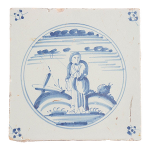 Delft Faience Tile of a Girl in a Landscape, C. 1700’s