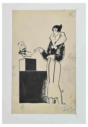 Bernard Bécan, Election Day, Original China Ink, Early 20th-Century