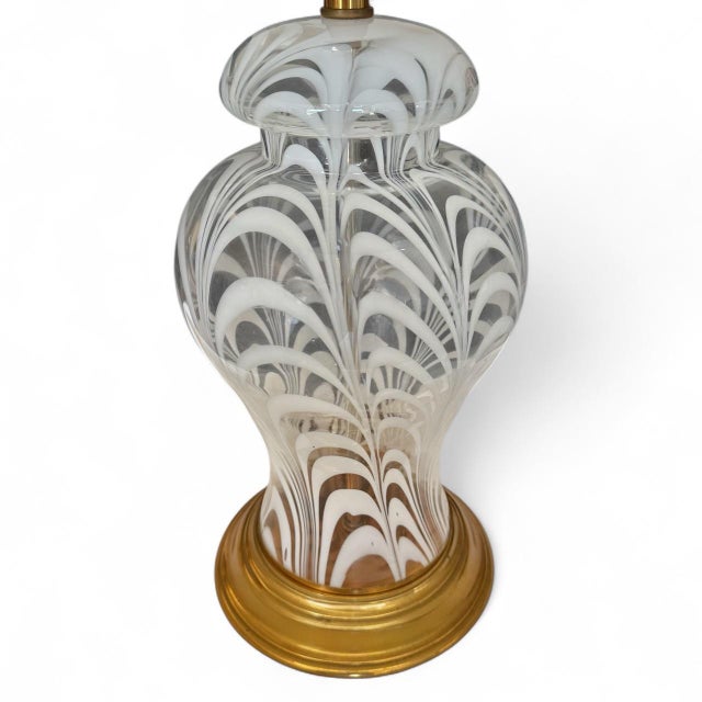 Ethan Allen Vintage Handblown Art Glass Table Lamp With Pleated Linen Shade For Sale - Image 4 of 5