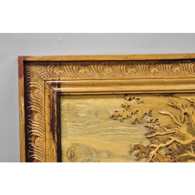 Brown Vintage Large 60" Anglo Indian High Relief Carved Wood Thai Woman Art Plaque For Sale - Image 8 of 17