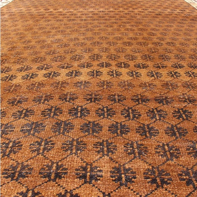 Vintage Hand Knotted Turkish Kars Rug With Modern Latticework Pattern in Shades of Brown For Sale In Atlanta - Image 6 of 9