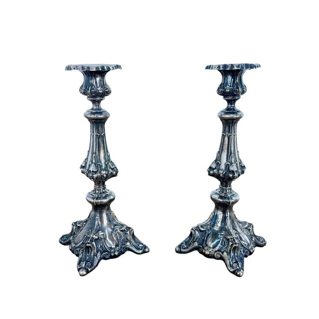Art Nouveau Silver-Plated Candlesticks, 1890s, Set of 2, in Very Good conditions. Designed 1890 to 1919