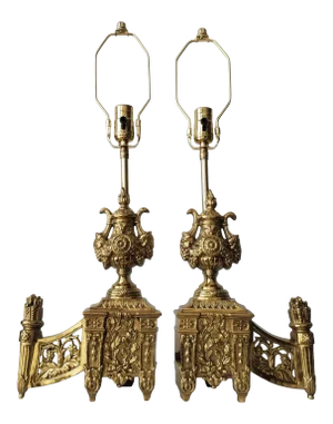 Antique French Neoclassical Fireplace Chenet Lamps - a Pair