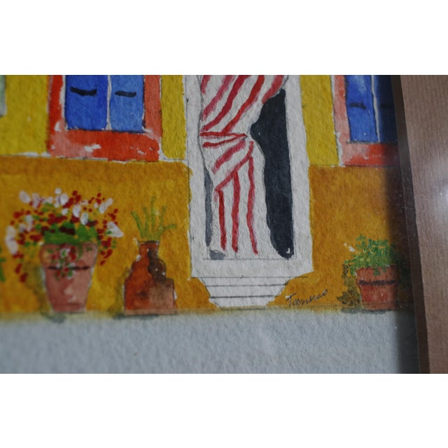 Mid-Century Style Signed Framed Expressionist Watercolor - Burano Canal Houses For Sale - Image 11 of 16