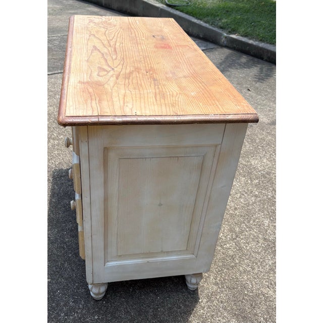 Mid 20th Century Vintage Painted Primitive Pine Chest With Natural Top For Sale - Image 5 of 8