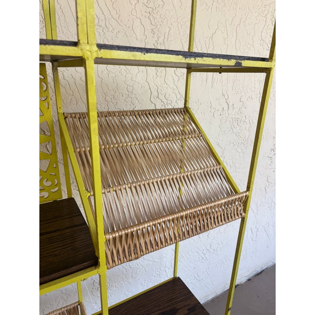 Yellow Vintage 1960s Arthur Umanoff Iron Oak Étagère Room Divider Shelving Unit, Attributed For Sale - Image 8 of 9