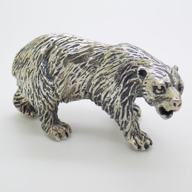 Italian Vintage Italian Handmade Genuine Silver Large and Detailed Bear Figurine Sculpture Miniature For Sale - Image 3 of 11