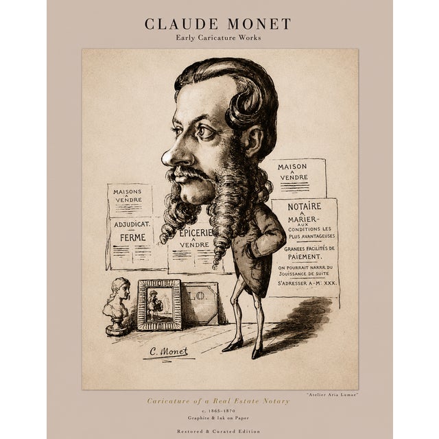 Claude Monet 1850s Caricature Portraits Fine Art Mounted Board Prints - Set of 6 For Sale - Image 11 of 18