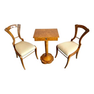 Biedermeier Sewing Table and Armchairs, Set of 3 For Sale